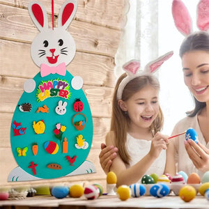 Easter Kids DIY Felt Bunny Pendants Toy with Detachable Alphabet Easter Ornament Kids Easter Gift for Home Door Wall Decoration - Zambeel