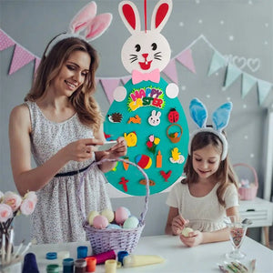 Easter Kids DIY Felt Bunny Pendants Toy with Detachable Alphabet Easter Ornament Kids Easter Gift for Home Door Wall Decoration - Zambeel