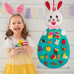 Easter Kids DIY Felt Bunny Pendants Toy with Detachable Alphabet Easter Ornament Kids Easter Gift for Home Door Wall Decoration - Zambeel