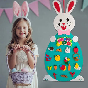 Easter Kids DIY Felt Bunny Pendants Toy with Detachable Alphabet Easter Ornament Kids Easter Gift for Home Door Wall Decoration - Zambeel
