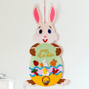 Easter Kids DIY Felt Bunny Pendants Toy with Detachable Alphabet Easter Ornament Kids Easter Gift for Home Door Wall Decoration - Zambeel