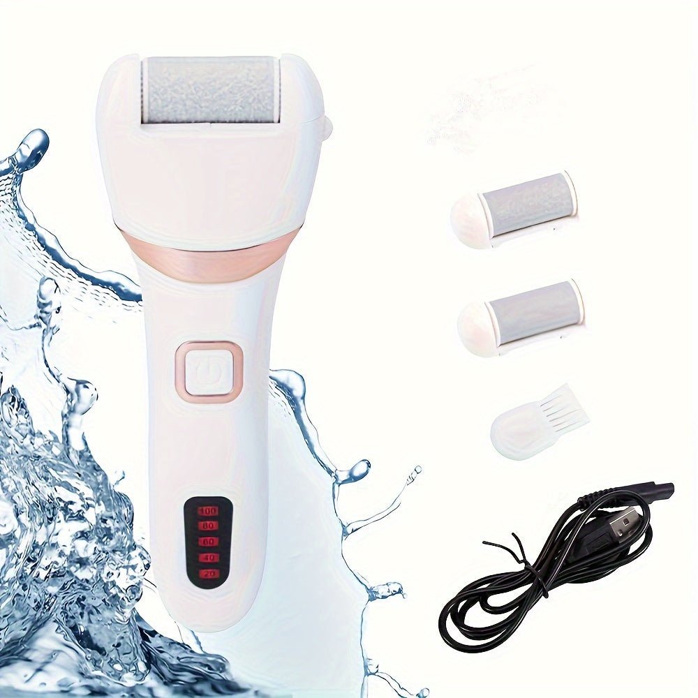 Electric Foot Grinder And Callus Remover, Electric Foot Polisher, Rechargeable Foot Washing And Pedicure Kit, Suitable For Cracked Heels And Dead Skin, With 3 Roller Heads - Zambeel