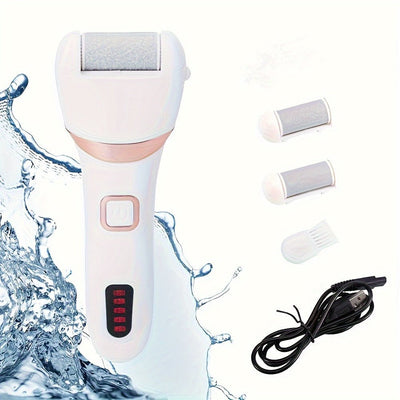 Electric Foot Grinder And Callus Remover, Electric Foot Polisher, Rechargeable Foot Washing And Pedicure Kit, Suitable For Cracked Heels And Dead Skin, With 3 Roller Heads - Zambeel