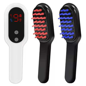 Electric Head Massager Magnetic Therapy Hair Growth Comb Blue Red Light Scalp Massage Brush Relieve Fatigue Pressure LED Display - Zambeel