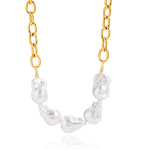 Elegant 18K Gold Stainless Steel Baroque Pearl Necklace - Zambeel