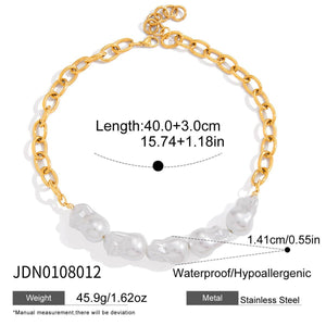 Elegant 18K Gold Stainless Steel Baroque Pearl Necklace - Zambeel