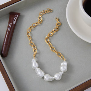 Elegant 18K Gold Stainless Steel Baroque Pearl Necklace - Zambeel