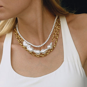 Elegant 18K Gold Stainless Steel Baroque Pearl Necklace - Zambeel