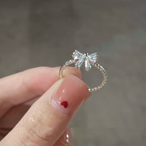 Elegant Adjustable Women's Bowknot Open Ring, Sparkling Rhinestone Details, Alloy, Perfect Gift For Her, Ideal For Daily Wear & Special Occasions - Zambeel