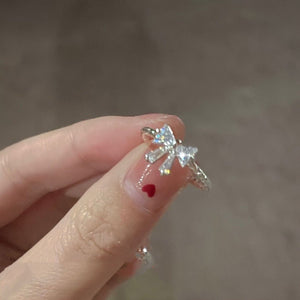Elegant Adjustable Women's Bowknot Open Ring, Sparkling Rhinestone Details, Alloy, Perfect Gift For Her, Ideal For Daily Wear & Special Occasions - Zambeel