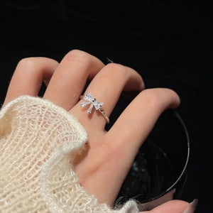 Elegant Adjustable Women's Bowknot Open Ring, Sparkling Rhinestone Details, Alloy, Perfect Gift For Her, Ideal For Daily Wear & Special Occasions - Zambeel