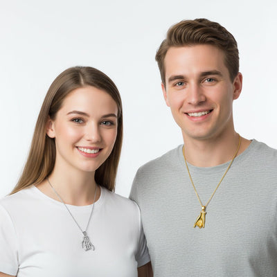 Elegant DesignerStyle HandinHand Couple Necklace Set - Zambeel