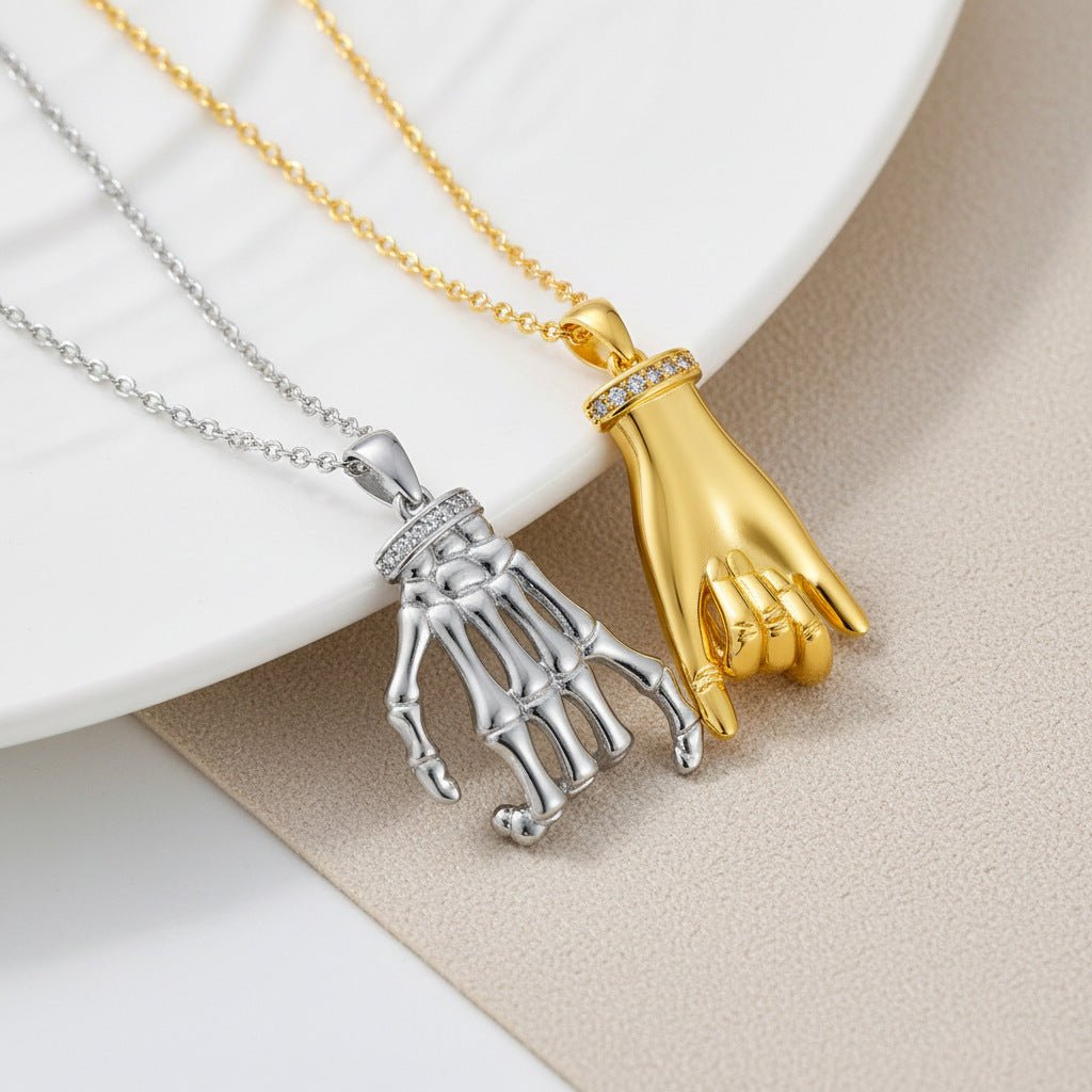 Elegant DesignerStyle HandinHand Couple Necklace Set - Zambeel