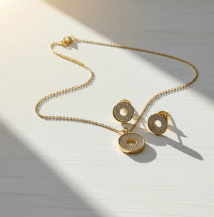 Elegant Halo Round Pendant & Stud Set - Zambeel