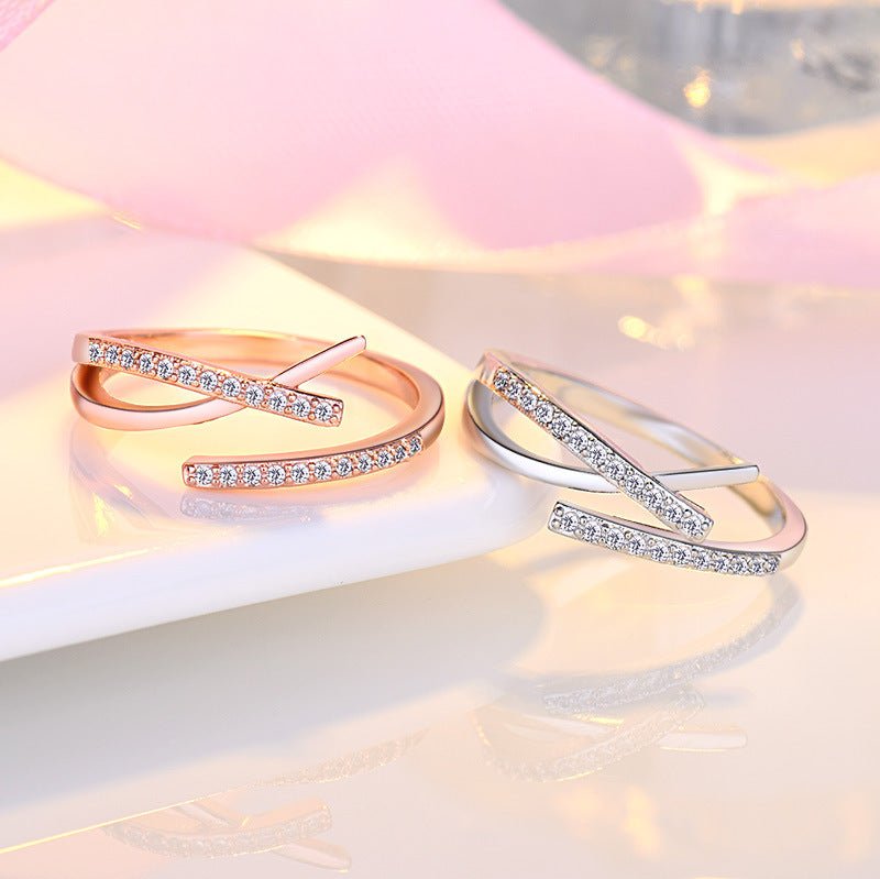 Elegant Micro Rhinestone Cross Ring Personality - Zambeel