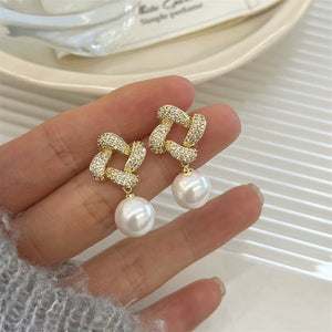 Elegant Niche Square Pearl Stud Earrings For Women - Zambeel