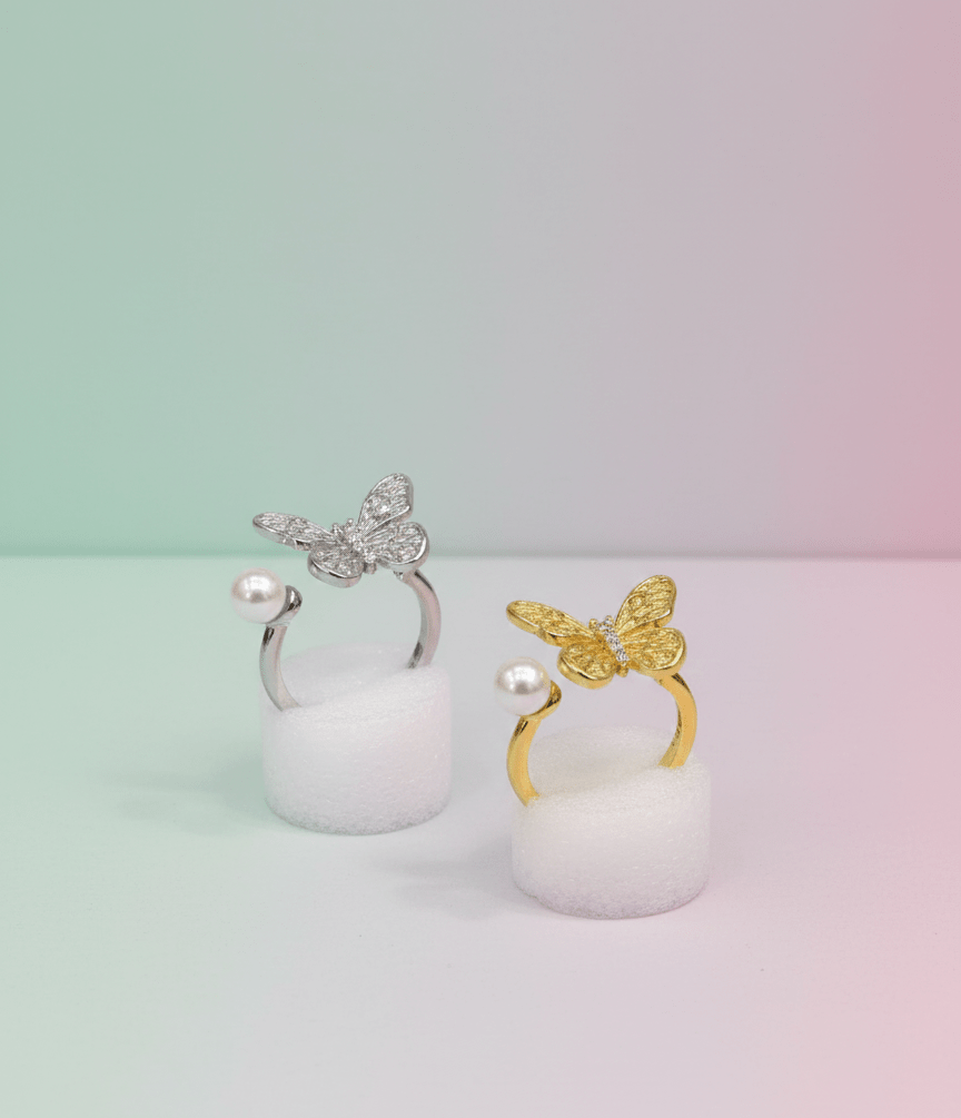 Elegant Pearl Butterfly Ring - Zambeel