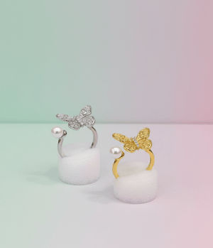 Elegant Pearl Butterfly Ring - Zambeel