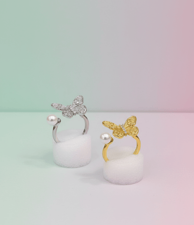Elegant Pearl Butterfly Ring - Zambeel
