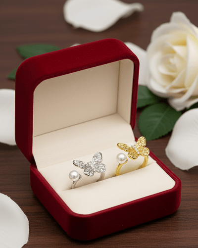 Elegant Pearl Butterfly Ring - Zambeel