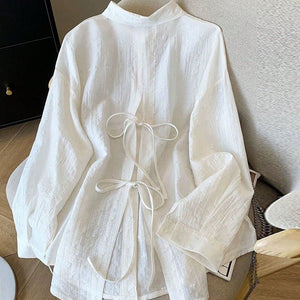 Elegant Solid - Color Crepe Loose - Fit Shirt Cardigan Women's Top - Zambeel
