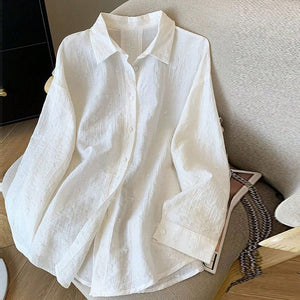 Elegant Solid - Color Crepe Loose - Fit Shirt Cardigan Women's Top - Zambeel