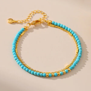 Elegant Turquoise Ethnic - style Bracelet With 18K Gold Plating - Zambeel