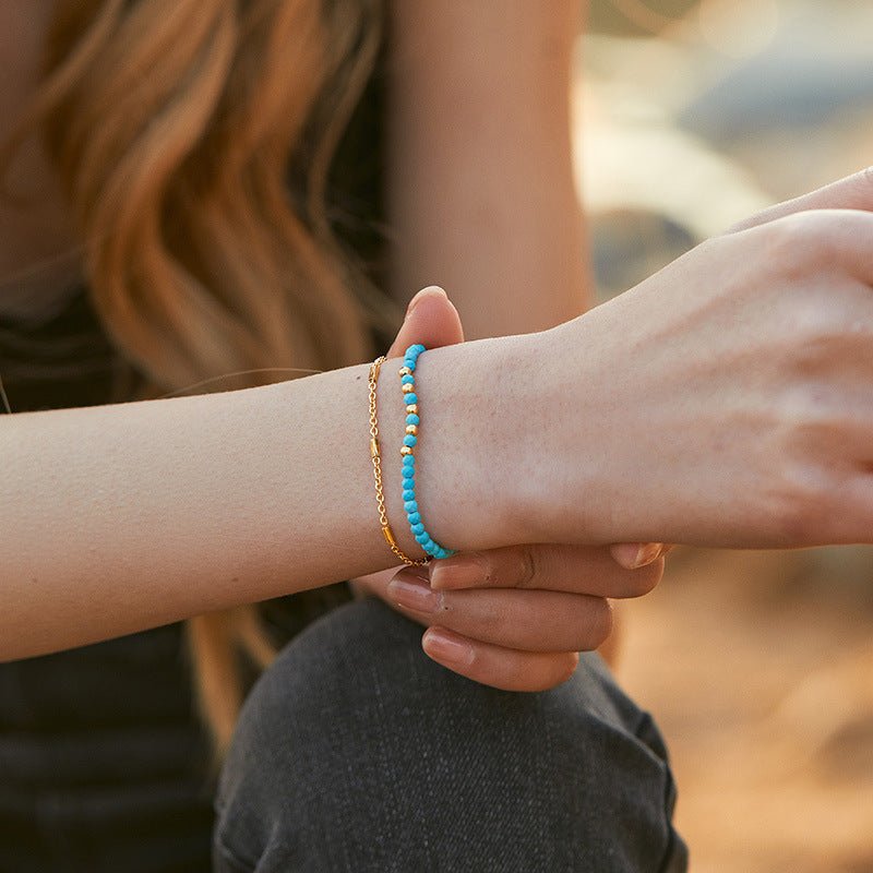 Elegant Turquoise Ethnic - style Bracelet With 18K Gold Plating - Zambeel