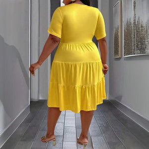 Elegant Yellow Dress SpringSummer New Arrival Loose Slimming Midi Dress - Zambeel