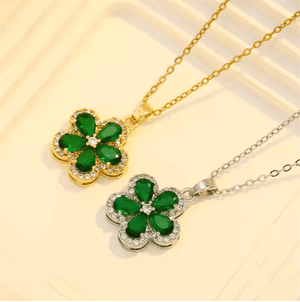 Emerald Zircon Flower Pendant Set - Zambeel
