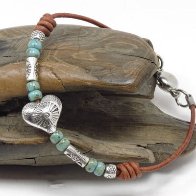 Ethnic - style Turquoise Bead Bracelet With A Loving Heart Design - Zambeel