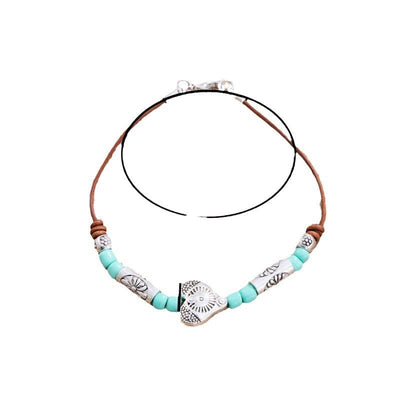Ethnic - style Turquoise Bead Bracelet With A Loving Heart Design - Zambeel