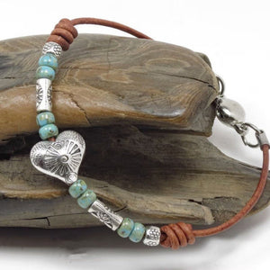 Ethnic - style Turquoise Bead Bracelet With A Loving Heart Design - Zambeel