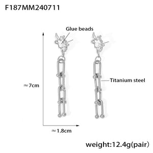 European And American Chic Style Love Imitation Pearl Vachette Clasp U - shaped Chain Stud Earrings - Zambeel