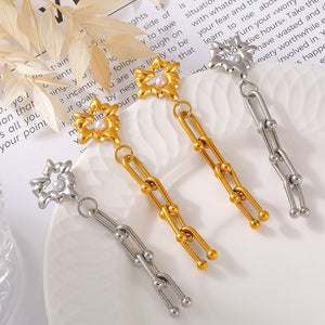 European And American Chic Style Love Imitation Pearl Vachette Clasp U - shaped Chain Stud Earrings - Zambeel