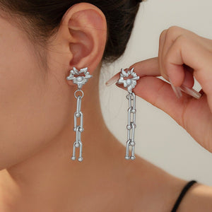 European And American Chic Style Love Imitation Pearl Vachette Clasp U - shaped Chain Stud Earrings - Zambeel