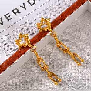 European And American Chic Style Love Imitation Pearl Vachette Clasp U - shaped Chain Stud Earrings - Zambeel
