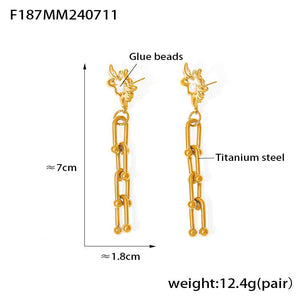 European And American Chic Style Love Imitation Pearl Vachette Clasp U - shaped Chain Stud Earrings - Zambeel