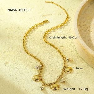 European And American Ins Summer Ocean Style 18K Gold Titanium Steel Shell Conch Necklace - Zambeel