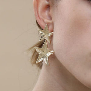 European And American Metal Fashion Brass Artificial Gold Earrings Geometric Five - pointed Star Double Layer - Zambeel