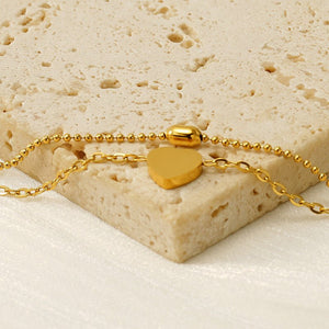 European And American New Titanium Steel Bracelet 18K Gold Love Pendant Oval Bead Necklace - Zambeel