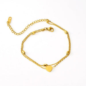 European And American New Titanium Steel Bracelet 18K Gold Love Pendant Oval Bead Necklace - Zambeel