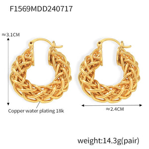 European And American Style Twist Weave Pierced Geometric Earrings - Zambeel