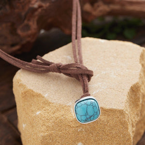 European And American Turquoise Artistic Vintage Cowhide Leather Necklace - Zambeel