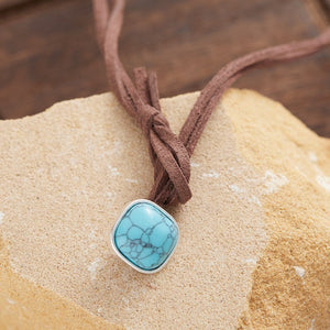 European And American Turquoise Artistic Vintage Cowhide Leather Necklace - Zambeel