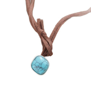 European And American Turquoise Artistic Vintage Cowhide Leather Necklace - Zambeel