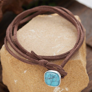 European And American Turquoise Artistic Vintage Cowhide Leather Necklace - Zambeel