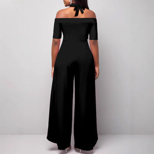 European And American Women's Fashion Short - sleeve Off - shoulder Solid - color Jumpsuit - Zambeel