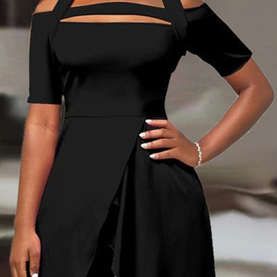 European And American Women's Fashion Short - sleeve Off - shoulder Solid - color Jumpsuit - Zambeel