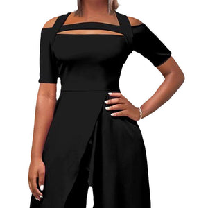European And American Women's Fashion Short - sleeve Off - shoulder Solid - color Jumpsuit - Zambeel